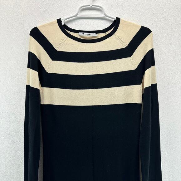 T Alexander Wang Stripe Color Block Sweater Dress Long Sleeve Knit Black Cream M - Picture 3 of 12